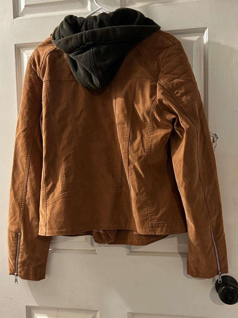 Free People Cognac Brown Moto Jacket with Hooded Liner - Picture 2 of 2